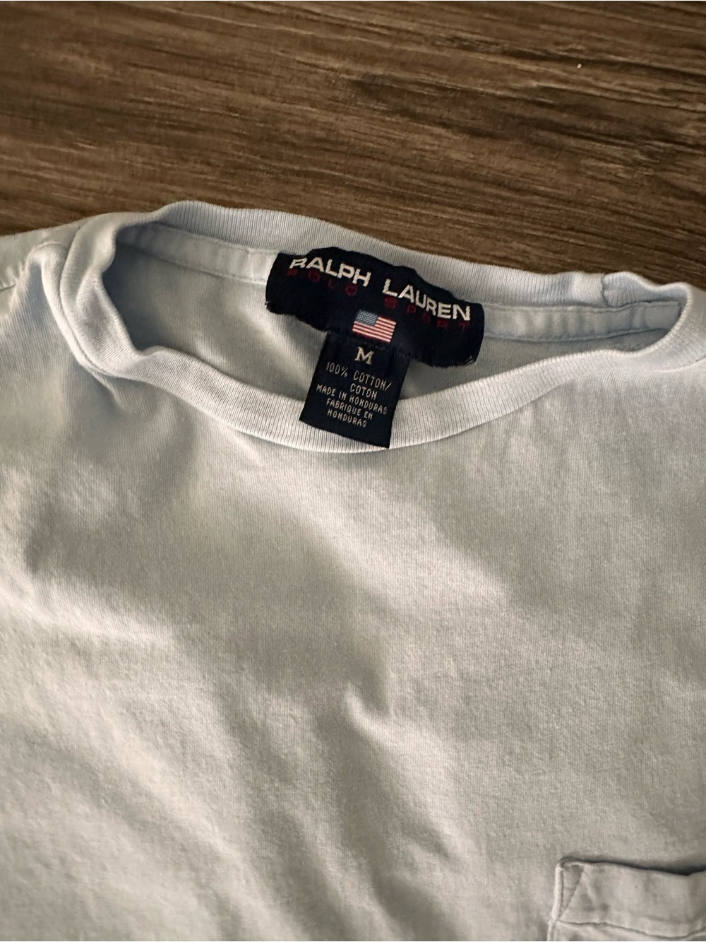 Vintage Ralph Lauren Light Blue Pocket Crew Neck T-Shirt - Picture 3 of 3
